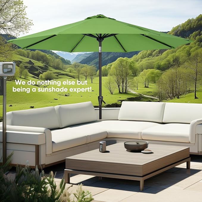 Tempera Patio Market Outdoor Table Umbrella with Push Button Tilt and Crank, Large Sun Umbrella with Sturdy Pole & Fade Resistant Canopy, Easy to Set