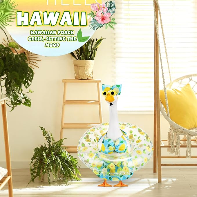 Bikini Porch Goose Outfits with Sunglasses and Swimming Tube for 23" Summer Goose Costume Garden Patio Statue Decor(Lemon)