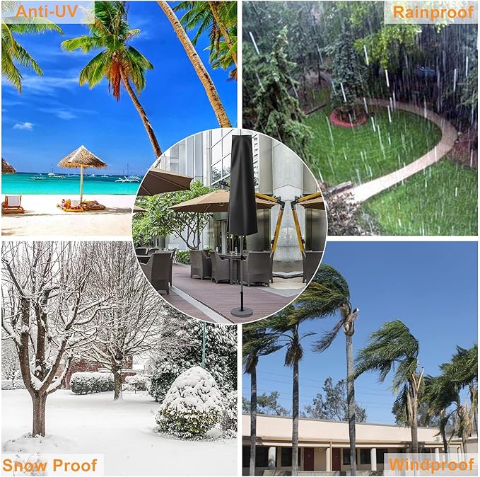 OKPOW Umbrella Covers for Outdoor Umbrellas - Small Patio Umbrella Cover for 6 ft to 9 ft Outdoor Table Umbrella - Waterproof Windproof Anti-UV Garden Parasol Covers, Black