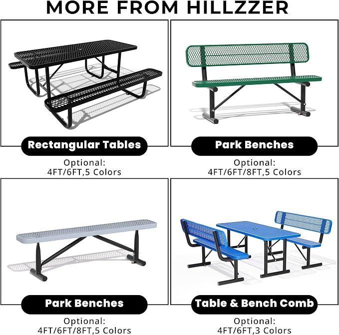 All-Weather Square Outdoor Picnic Table, Commercial Picnic Table Bench Set with Umbrella Hole, Thermoplastic Coated Metal Dining Tables for School, Stores, Park, Patio, Yard, Grey