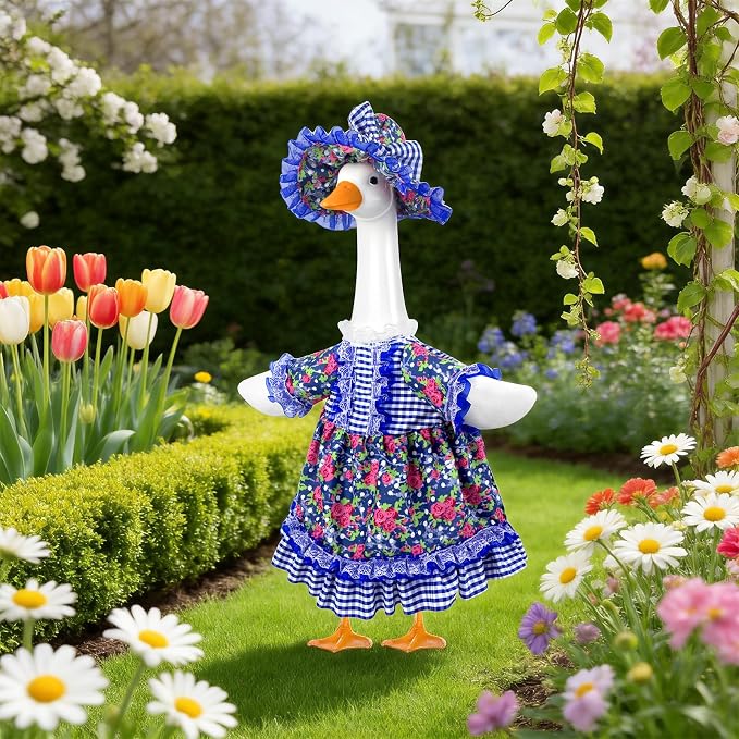 Goose Outfit Summer Porch Goose Outfits 23" Rose Flower Yard Goose Clothes | Flower Porch Goose Clothes Costume for Outdoor Garden Lawn Yard Decor Goose Clothes for 23" Lawn Cement Plastic Geese Statues