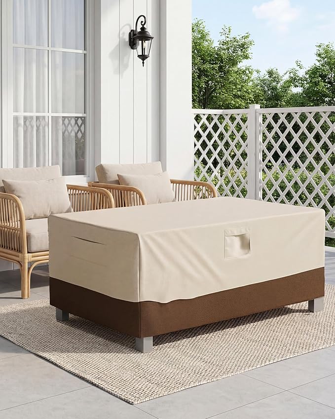 Vailge Rectangular/Oval Patio Table Cover, Heavy Duty and Waterproof Outdoor Lawn Patio Furniture Covers (Beige&brown, 36"Lx20"Wx16"H)