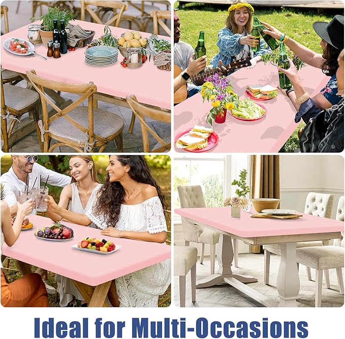 Moosfor Spandex 4 Foot Rectangle Table Cloth 2 Pack, Elastic Fitted Tablecloths for Picnic, Stretch Washable Patio Table Cover for Outdoor, Camping, Banquet and Parties (Pink, 30"x48")