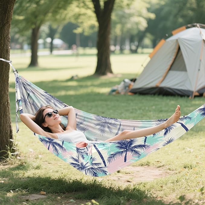 Camping Hammock Outdoor Hammocks for Outside Palm Trees Pinks Green Blue Beach Trees Portable Lightweight with Pockets Tree Straps Indoor