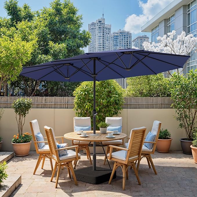 15ft Large Outdoor Patio Umbrella, Double Sided Table Umbrella with Crank, 12 Steel Ribs Market Umbrella