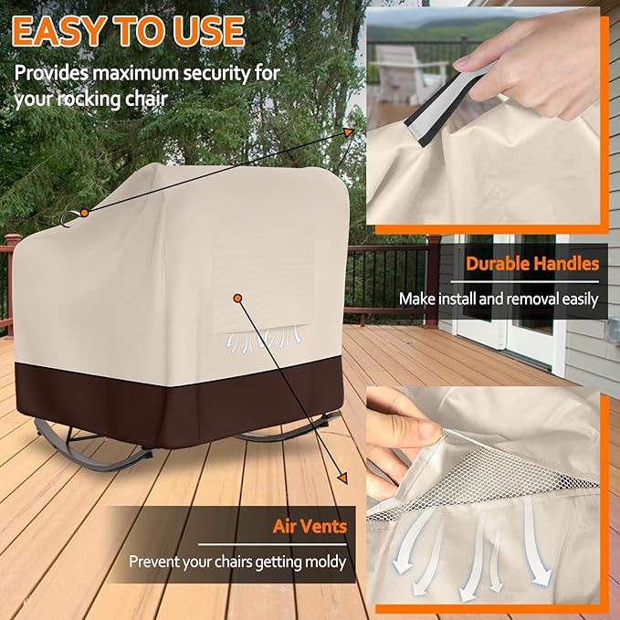 STARTWO Outdoor Papasan Rocking Chair Cover, Patio Furniture Covers Waterproof adapter for Egg Rocking Chairs and Rattan Wicker Lounge Chairs, 41"L x 45"W x 31"H, Beige&Brown