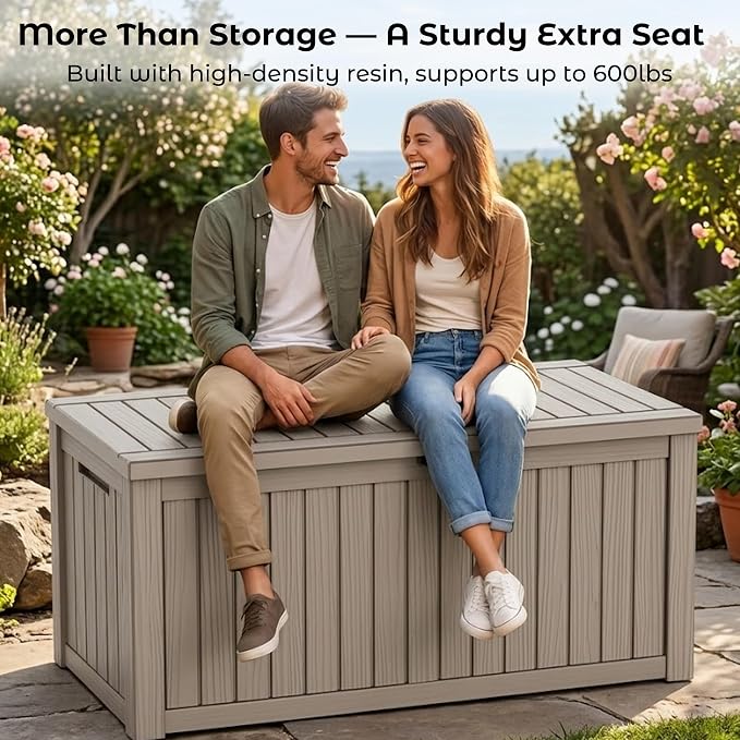 Large Outdoor Storage Box Waterproof, UV Resistant Resin Deck Box for Patio Furniture,Garden Tools,Cushions (Grey, 150 Gallon)
