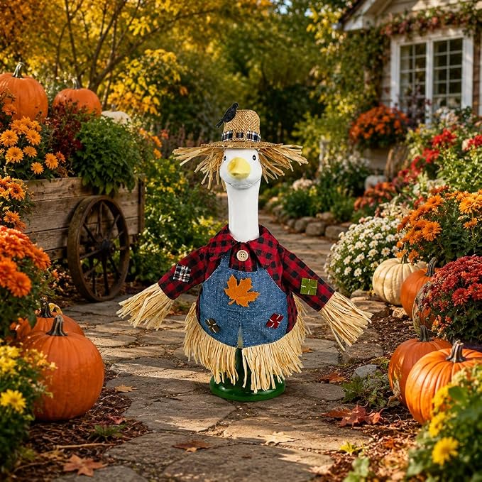 STONESTAR Scarecrow Porch Goose Outfits, Fall Thanksgiving Lawn Goose Statue Scarecrow Costume for 23" Lawn Geese, Autumn Halloween Goose Clothes for Outdoor Garden Patio Yard Decor