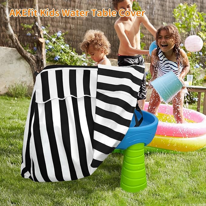 AKEfit Kids Water Table Cover Fits Rain Showers Splash Pond Water Table for Toddlers, Waterproof Dustproof Outdoor Toys Cover, Black White