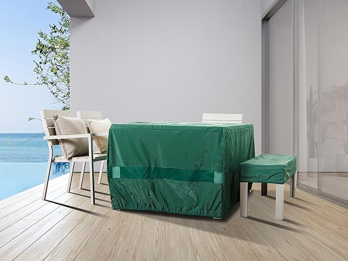 Covermates Classic Rectangular Table Top Cover – All-Weather Outdoor Table Protection, Water-Resistant Vinyl, Elastic Hem, Mesh Vents, Patio Furniture Cover, Rectangular 72W x 42D x 6H, Green