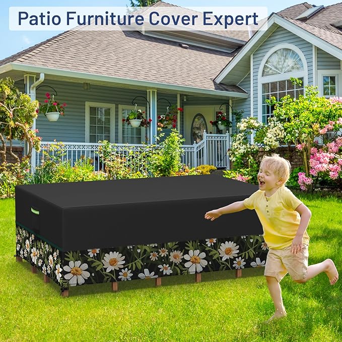 Patio Furniture Covers, Gorpche Outdoor Furniture Covers Waterproof, Tear-Resistant Patio Table and Chair Set Cover with Upgraded Fastener Windproof Buckle Straps, Heavy Duty, 90"L× 62"W×28"H, Floral