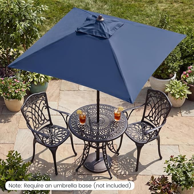 HAPPYGRILL 7 ft Square Patio Umbrella, Outdoor Table Umbrella with Push Button Opening & Top Ventilation, Outdoor Market Shade Parasol with 4 Metal Ribs for Porch, Garden, Apartment, Deck