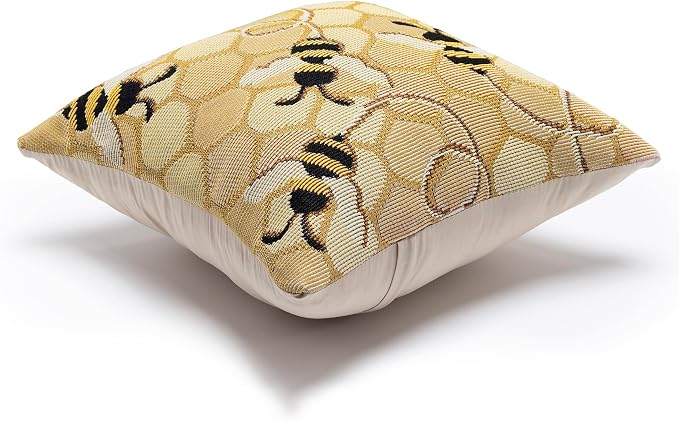 Liora Manne MARINA Indoor/Outdoor Power Loomed Easy Care Pillow - Transitional Geometric Casual Nature Accent (Bee Free Honey) (18" x 18")