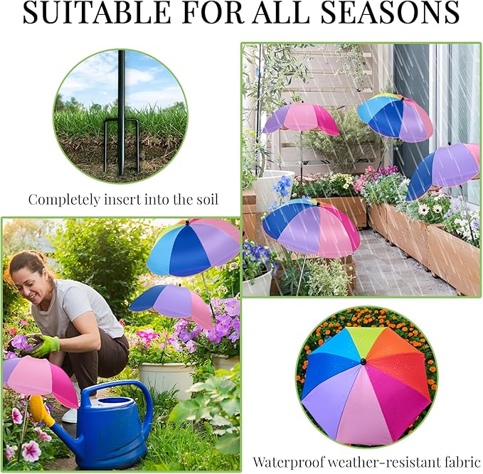 Colorful Plant Umbrellas for Outdoor Plants, Large (40") Sun Protection Shade Cover with M-Shaped Insert, Garden Shades for Potted Plants, Garden Beds, Patio Flower (8 Pcs)