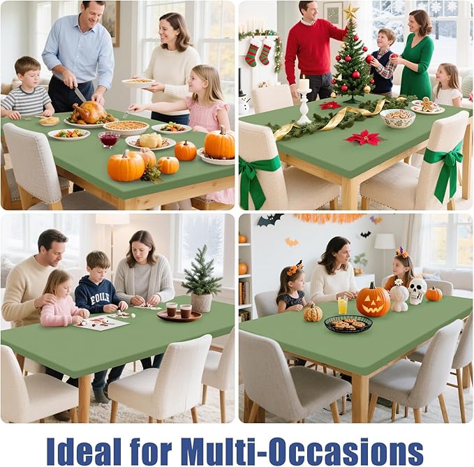 Moosfor Spandex 4 Foot Rectangle Table Cloth 2 Pack, Elastic Fitted Tablecloths for Picnic, Stretch Washable Patio Table Cover for Outdoor, Camping, Banquet and Parties (Sage Green, 24"x48")