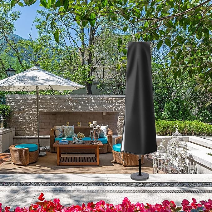 Dafire Patio Umbrella Cover for 7FT to 9FT Patio Umbrellas,1.7m Parasol Covers (Black 420D),Oxford Fabric Waterproof Market Umbrella Cover with Zip,Parasol Covers for Outdoor Umbrellas with Rod