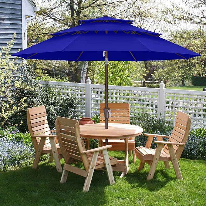 ABCCANOPY 11Ft 3 Tiers Market Umbrella, Outdoor Table Umbrella for Patio, Deck, Backyard (Blue)