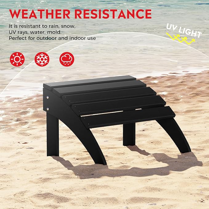 Costaelm Lakeview 5-Piece Adirondack Chair with Folding Ottoman and Table Set, Black
