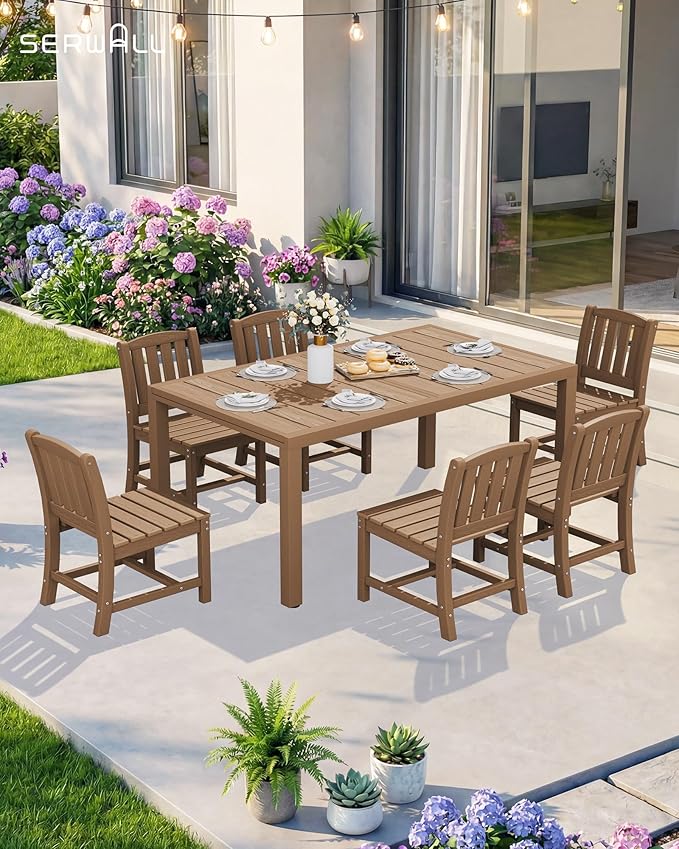 SERWALL Outdoor Dining Chairs Set of 2, All-Weather HDPE Patio Armless Chairs, Brown