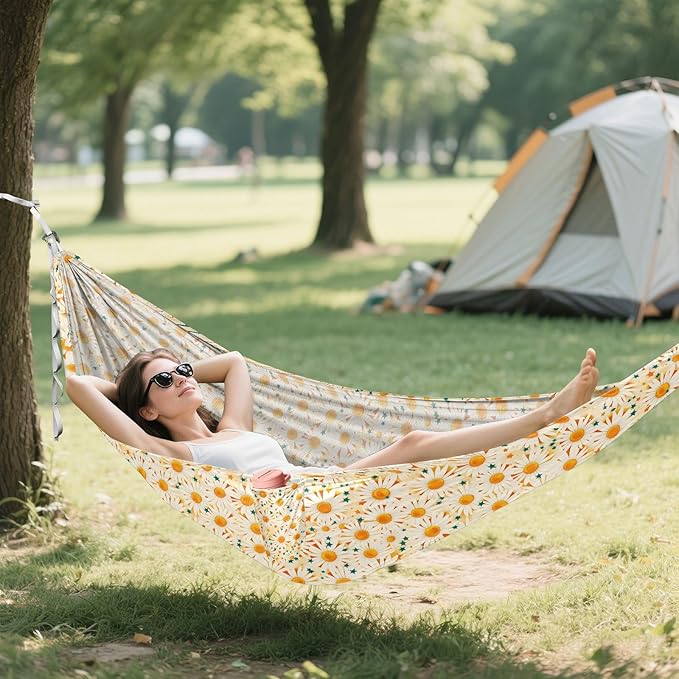 Camping Hammock Outdoor Hammocks for Outside Summer Daisy Flower Beach Trees Portable Lightweight with Pockets Tree Straps Indoor