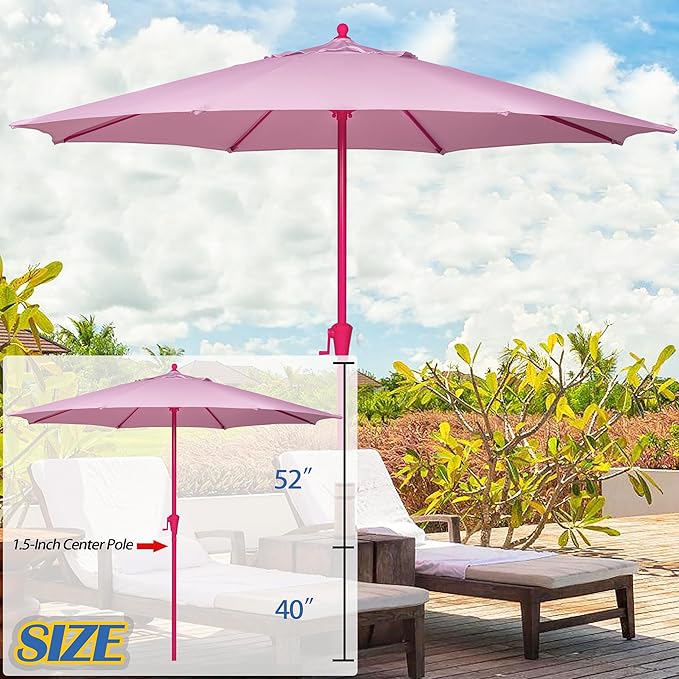 Sunnyglade 9FT Outdoor Patio Umbrella, Market Table Umbrella with 8 Sturdy Ribs and Crank System, Fade-resistant & Waterproof for Garden Backyard Poolside Deck