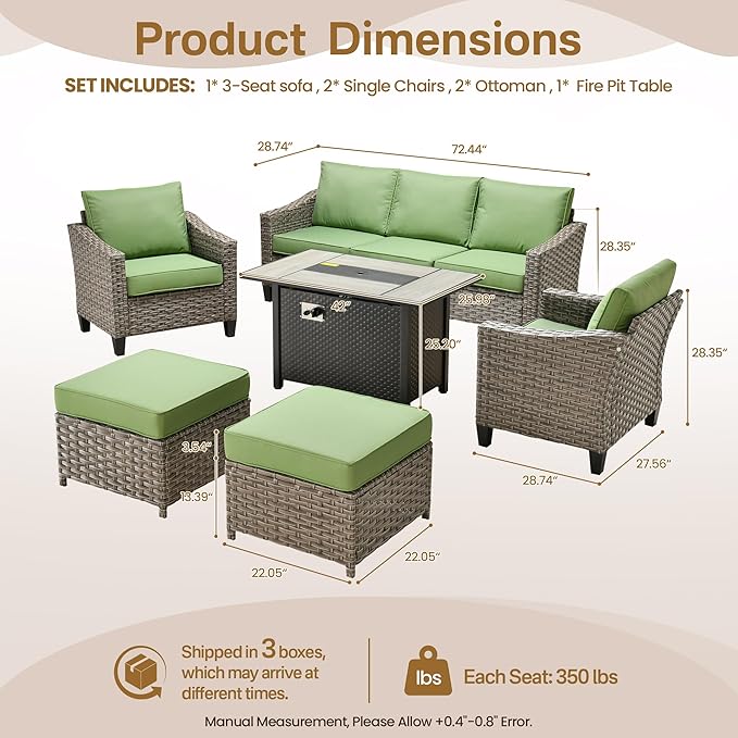 Wicker Patio Furniture Set,7 Pieces Modern Outdoor Conversation Set Sectional Sofa with Cushion and Ottomans for Garden, Poolside, Backyard