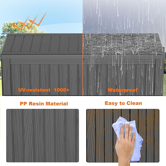 PatioZen 150 Gallon Resin Deck Box Outdoor Storage Box with Lockable Lid, Waterproof for Patio Cushions, Gardening Tools & Exercise Equipment
