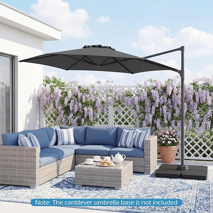 Tangkula 10FT Patio Umbrella, Offset Cantilever Outdoor Umbrella with 360 Degree Rotation, Air Vent, Cross Base for Pool Deck Garden Backyard (Gray)