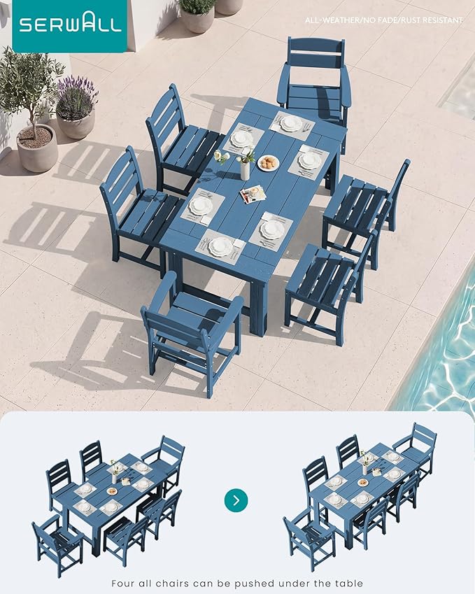 SERWALL HDPE Outdoor Dining Table and Chairs Set for 4 | with Armless Chair Seat
