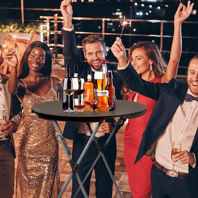 GUAGUA 32" Round Plastic Folding High Top Table - Versatile Bar, Cocktail & Portable Pub Table for Parties, Bistro & Events (Brown Set)