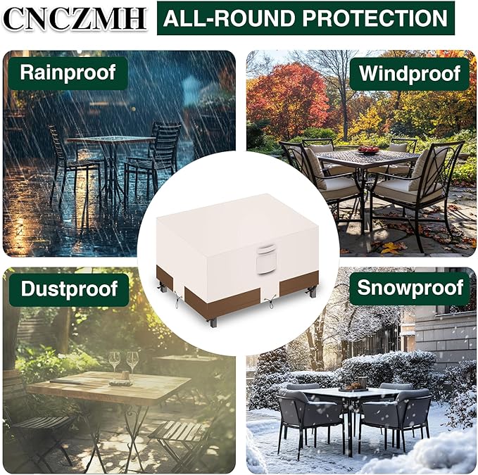 Heavy Duty Patio Furniture Covers Waterproof, 600D Outdoor Furniture Cover Waterproof for Sectional Sofa Couch, Outdoor Dining Table and Chair Set Covers 68''L x 38''W x 28''H, Beige Brown