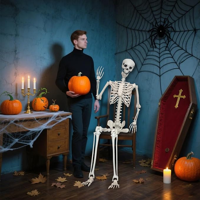 5.9Ft/180cm Giant Skeleton Poseable Skeleton Realistic Full Body Bones for Halloween Decorations