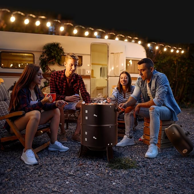 18 Inch Multi-Layer Charcoal BBQ Smoker Grill, Heavy Duty Round Grill, Vertical Smoker with Thermometer, for Outdoor Cooking, Patio, Parties, Backyard
