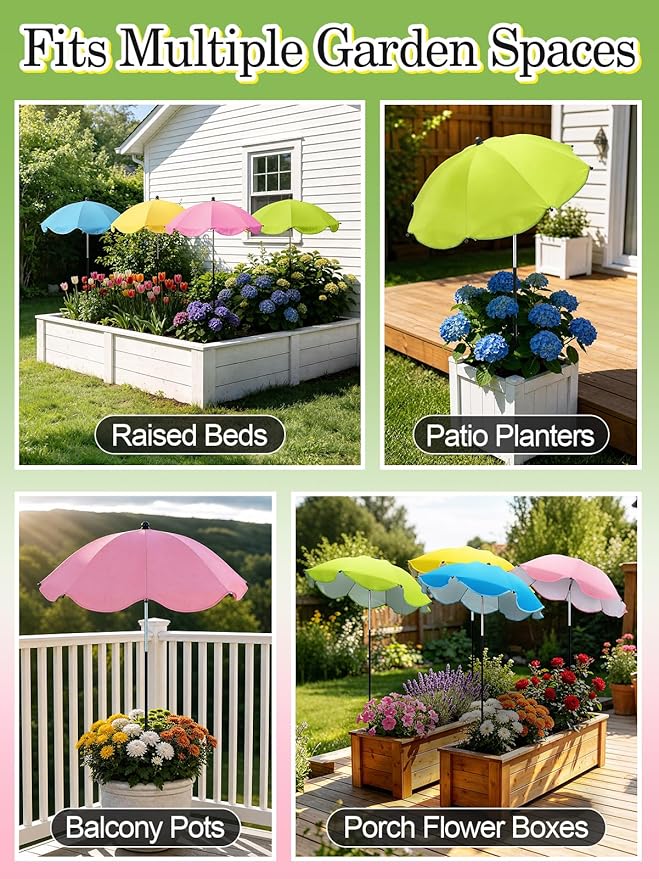 Cosweet Plant Umbrellas for Outdoor Plants with Stable 5 Prong Base & Adjustable Angle Height - 26" Larger UV-Resistant Garden Umbrella Shade, Easy Install for Raised Bed Potted Flowers
