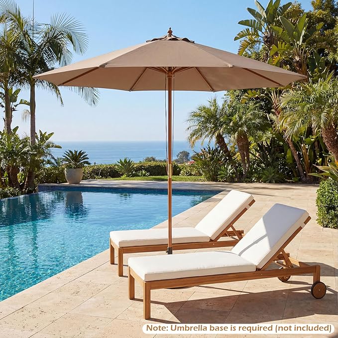 Tangkula 9 FT Patio Umbrella, Outdoor Table Market Umbrella with 8 Wooden Ribs, 3 Adjustable Heights, Rope Pulley System for Garden, Vented Top for Pool Backyard Deck Garden