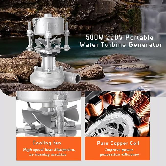 Micro Hydroelectric Generator, 500W 220V Portable Water Turbine Generator, Eco-Friendly Hydro Power System For Home Use, Lighting & Monitoring