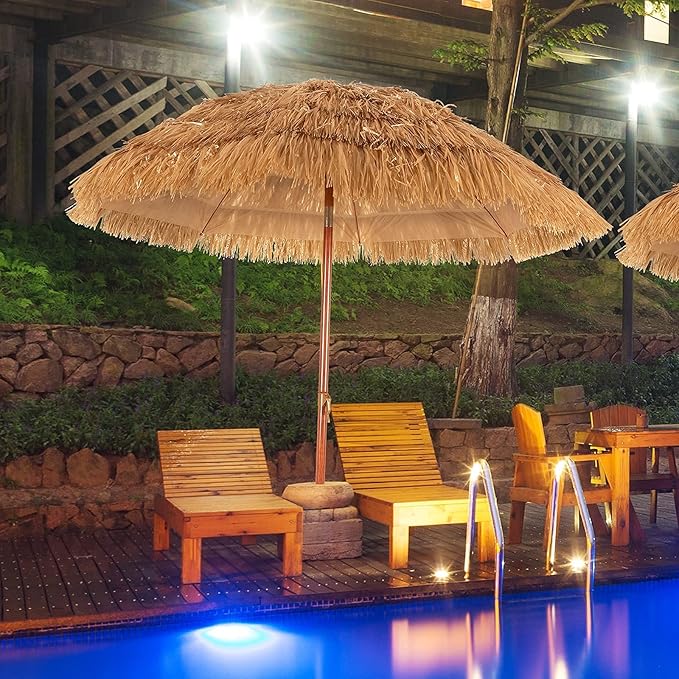 Giantex 6.5Ft Thatched Tiki Umbrella, Hawaiian Style Patio Grass Umbrella with 8 Ribs & Tilt Adjustment, Outdoor Portable Beach Sunshade for Yard, Garden & Poolside