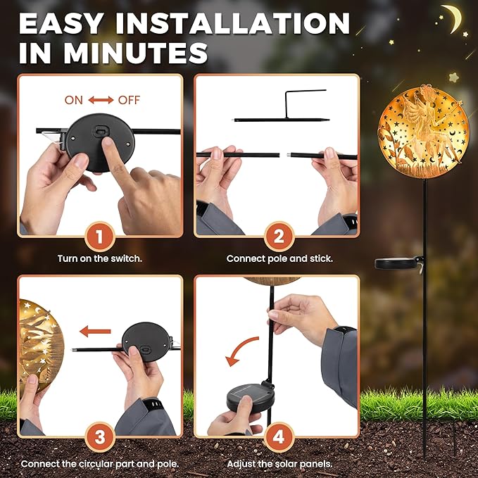 Solar Fairy Garden Lights, Metal Fairy Sculpture Pathway Stakes, Waterproof Outdoor Decorative Lights for Yard Art Patio Garden Porch, Gifts for Women Mom, 1 Pack