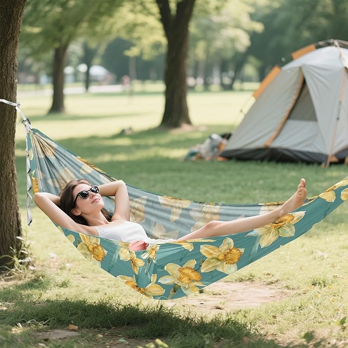Camping Hammock Outdoor Hammocks for Outside Daffodils Watercolor Beach Trees Portable Lightweight with Pockets Tree Straps Indoor Small