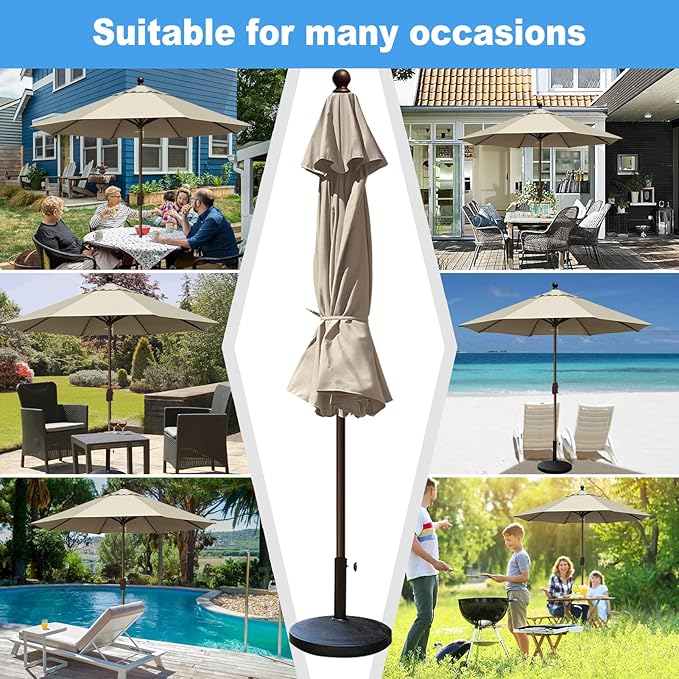 Eurmax USA 10-Year-Non-Fading 10FT Outdoor Patio Market Umbrella,UPF50+ UV Resistant Sun Shade,Heavy Duty Commercial Grade,Crank Lift Design,Windproof Vented Top for Garden,Pool,Deck,Antique Beige