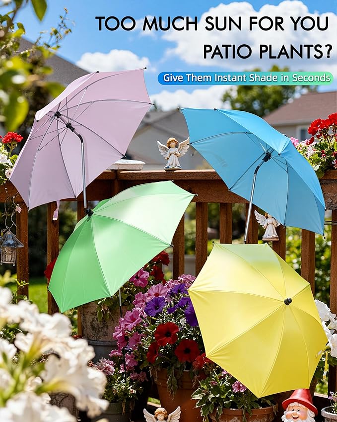 Plant Umbrellas for Outdoor Plants 26", Adjustable Angle Sun Shade Umbrella for Potted Flowers, Vegetable, Sun Protector for Peony, Hydrangeas Roses & Garden Beds, 4 Pack