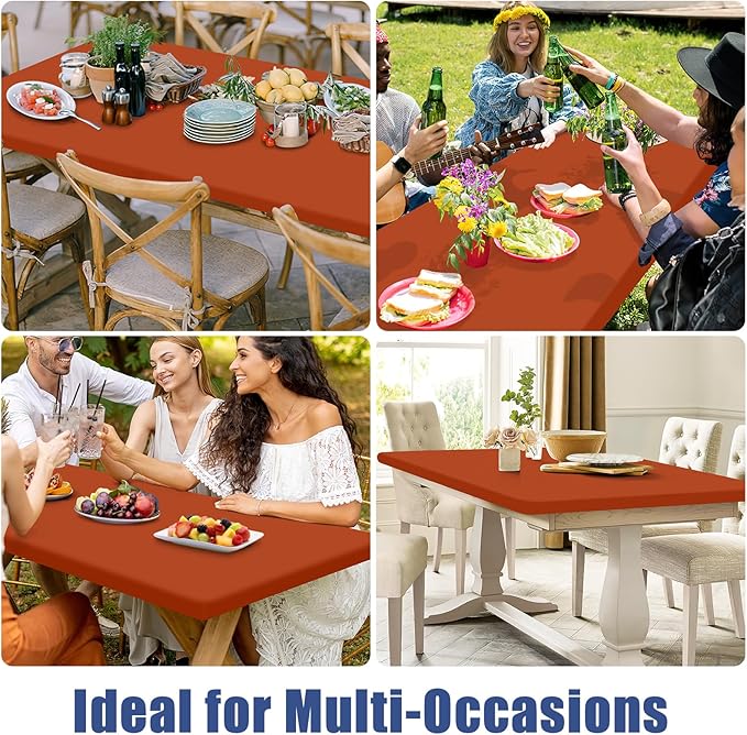 Moosfor Spandex 4 Foot Rectangle Thanksgiving Table Cloth 2 Pack, Elastic Fitted Tablecloths for Picnic, Stretch Washable Patio Table Cover for Outdoor, Camping, Banquet and Parties (Rust, 30"x48")