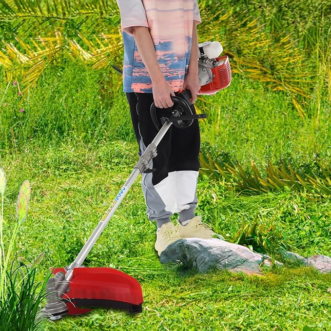 6 in 1 Gas Weed Eater, 52CC 2-Cycle Weed Eater Gas Powered, Gas Weed Wacker, 9500rpm Strong Power & Multi Functional Gas String Trimmer Brush Cutter for Yard & Garden Red