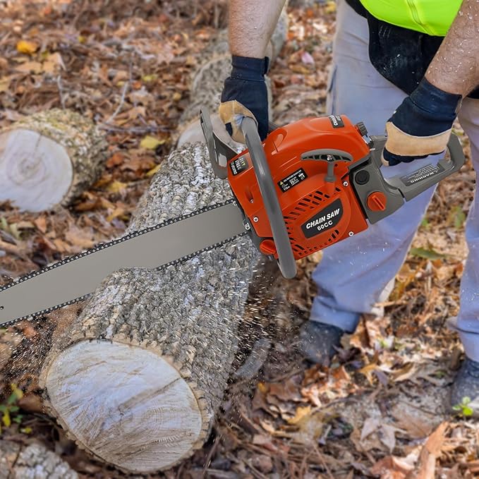 Handheld Cordless Petrol Chain Saw,Single Cylinder Air-cooled 2-Stroke Gas Powered Chainsaw with 18.6OzFuel Tank,60cc Gasoline Chainsaw Power Head for Garden Pruning,Forest Logging,Chopping Wood