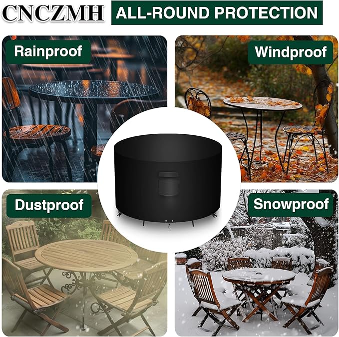 Heavy Duty Patio Furniture Covers Waterproof, 600D Round Outdoor Furniture Cover Waterproof for Sectional Sofa Couch, Outdoor Dining Table and Chair Set Covers 20"DIA x 23"H, Black