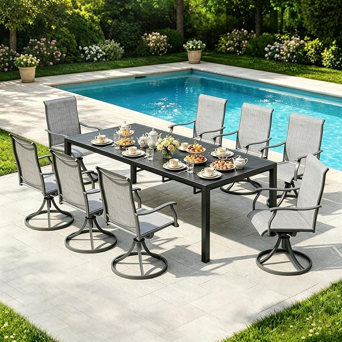 MEOOEM Expandable Patio Dining Table for 8, 78.8" Large Long Adjustable Rectangular Outdoor Table for 4-8 Person, 500LBS Sturdy Black Metal Extendable Patio Table for Outside,Garden, Lawn, Backyard