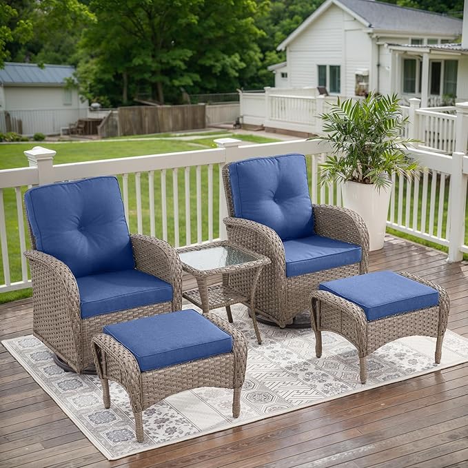 Belord Swivel Patio Chairs Wicker Set - Outdoor Swivel Rocker Chair with Side Table, 3 Piece Patio Glider Chairs Furniture Set with Water-Resistant Cushions for Porch Deck Sunroom