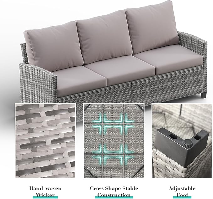 5 Piece Patio Furniture Set, All Weather Outdoor Sectional Set, Wicker Outside Furniture Patio Sofa Set for Backyards, Porch, Poolside, Garden, Balcony (Gray & Gray)