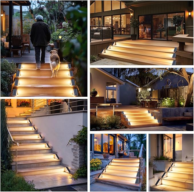 Kondras Motion Sensor Solar Step Lights for Outside, 4-Pack Outdoor Stair Lights Waterproof IP67, Solar Powered LED Outdoor Step Lights Decor for Yard Garden Porch Patio Pathway Deck, Warm White