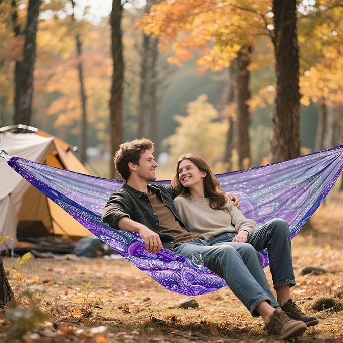 Portable Single Hammock Purple Mandala Floral Pattern Garden Yard Outdoor Hammocks